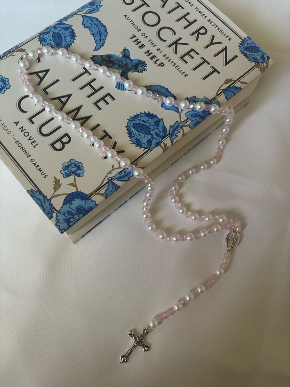 Pearl & Pink Rosary with Silver Accents